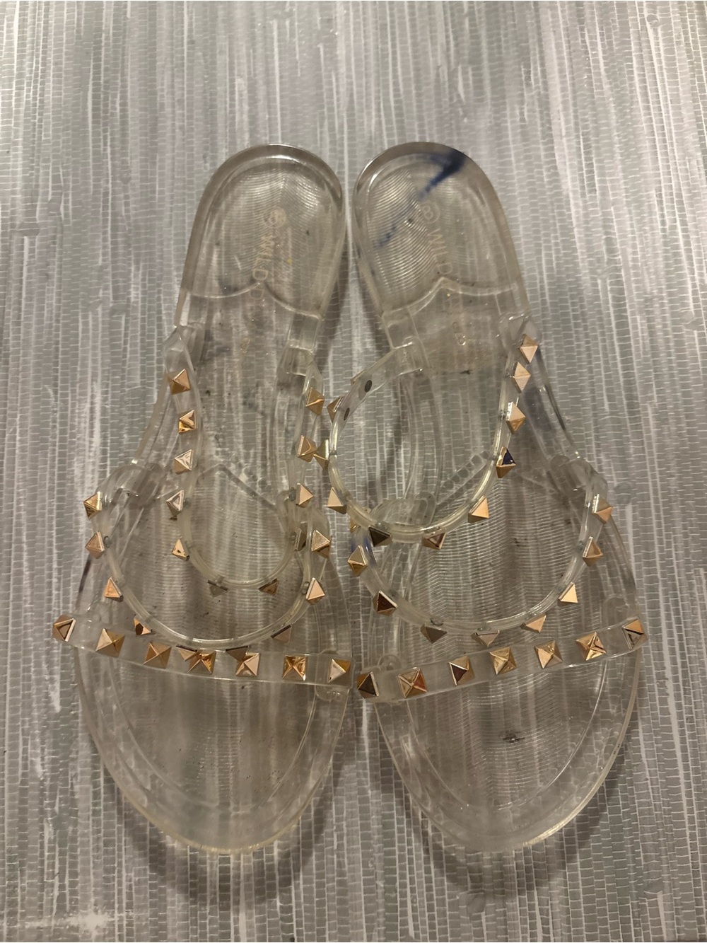 Clear Jelly Sandals with Gold Stud Accents - Women